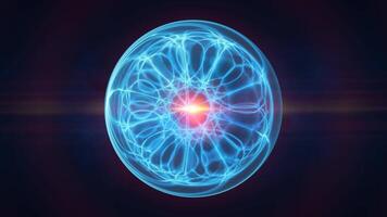 Radiant electric orb with bright plasma filaments and a pink energy burst at its core video