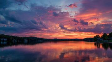 A Harmonious Blend Of Colors In A Vibrant Lake Sunset photo