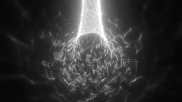 Abstract glowing tunnel structure with dynamic grid lines and bright light at the core, evoking energy flow and digital depth video