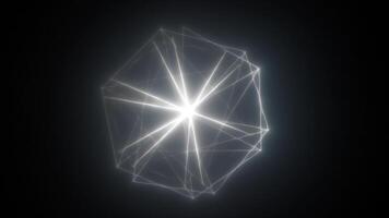 Soft glowing white geometric structure resembling a digital star or web on a dark background video