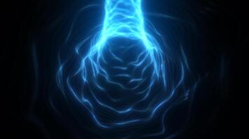 Abstract blue energy tunnel of glowing light particles swirling in a fluid digital vortex video