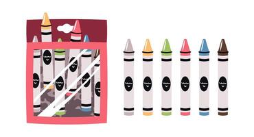 Wax Crayons Set in Flat Design on White Background. Colorful Kids Art Supplies for School, Drawing, and Creative Projects. Perfect for Children's Products, Educational Materials, and Packaging Design vector