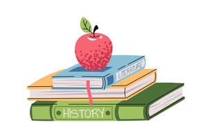 Stack of School Books with Apple in Flat Style on White Background. Back to School. Education Concept for Posters, Banners, Websites, Social Media, and Educational Materials. vector