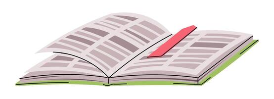 Open Book in Flat Style on White Background. Back to School. Textbook with Bookmark. Ideal for Education Graphics, Web Banners, Blog Illustrations and Sticker Designs vector