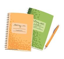 Two Notebooks with Pen in Flat Style on White Background. School and Office Supplies for Students, Teachers, and Professionals. Ideal for Educational Content, Stationery Design, and Social Media Posts vector