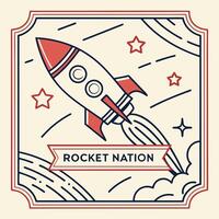 Icon badge featuring a stylized rocket launch with star trails and the words Rocket Nation vector