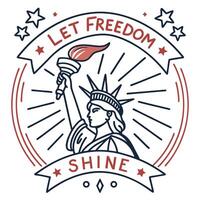 Flat line icon badge of the Statue of Liberty torch radiating fireworks in all directions vector