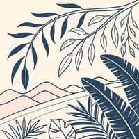 Tropical Nature with Leaves and Mountains in Neutral Tones vector
