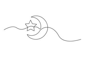 Crescent and star icon continuous line minimalist ramadan art vector