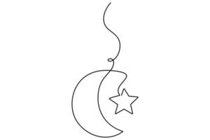 Crescent moon with star one line ramadan outline art on white background vector