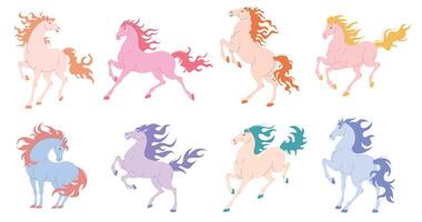 Minimalist flat style horses in vibrant colors, ideal for 2026 Year of the Horse festive or decorative designs, isolated on white background vector