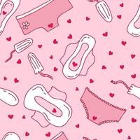 Female menstruation period doodle seamless pattern. Intimate hygiene protection print for paper, textile, label, sale. Hand drawn background. vector