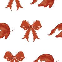Seamless pattern with red bows and maple leaves which are a symbol of Canada on a white background for Canada Day, for various summer designs vector