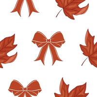 Seamless pattern with red decorative bows and autumn leaves for Canada Day on a white background vector