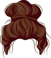 template of a female hairstyle gathered in a messy bun on top, brown in color, medium length for female characters vector