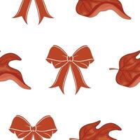 Seamless pattern with red bows and maple leaves on a white background for Canada Day, for various summer designs vector
