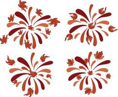 set of fireworks in different shades of orange with different maple leaves, for Canada Day vector