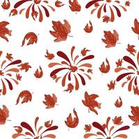 Pattern with fireworks in different shades of orange with different maple leaves and the leaves themselves from under the tree, for Canada Day vector