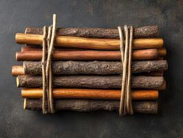 A bundle of sticks on a dark background photo