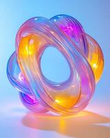 A colorful plastic sculpture with a rainbow colored center photo