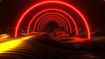 Red and Orange Futuristic Area with Round Neon Arches Background VJ Loop in 4K video