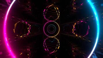 Blue Pink and Yellow Contrast Mesh with Neon Glowing Rings Background VJ Loop in 4K video