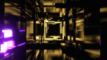 Gold and Purple Infinite Strobe Sci Fi Corridor Made of Metal Blocks Background VJ Loop in 4K video