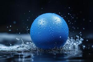 A blue egg is splashed with water photo