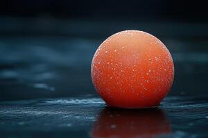 A red egg sitting on a wet surface photo