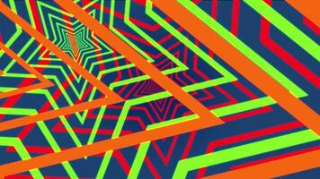 Colorful stars creating a tunnel effect with green red and orange on a blue background art video