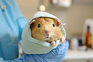 Guinea Pig in Towel at Veterinary Clinic photo