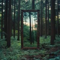 A mirror in the middle of a forest photo