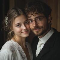 A man and woman in glasses pose for a photo