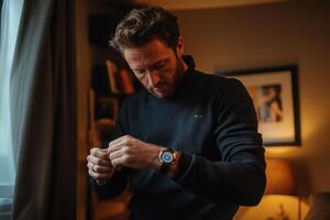 Man Adjusting Watch photo
