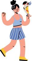 A flat style illustration showing a character having a cute parrot vector