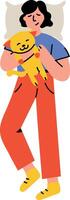 A flat style illustration showing a character sleeping with her pet vector