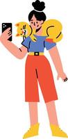 A character taking picture with her pet, flat style illustration vector