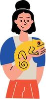 A flat style illustration showing a character having a chameleon pet vector