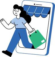 A flat illustration showing a character visiting online store vector