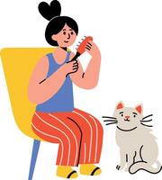 A flat style illustration showing a character doing pet combing vector