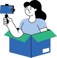 Flat style illustration showing an influencer promoting shopping item vector