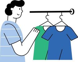 A flat style illustration showing a man trying to buy clothes vector