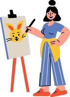 A character making a pet drawing on canvas board, a flat illustration vector