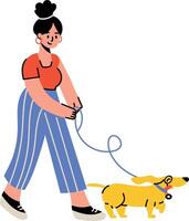 A character going for a dog walk, flat style illustration vector