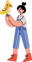 A flat style illustration showing a character having pet bird vector