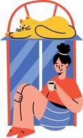 A flat style illustration showing a relaxing cat vector