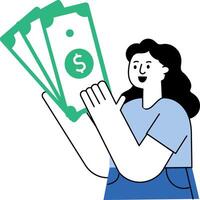 A flat style illustration showing a character doing cash payment vector