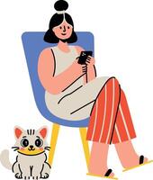 A flat style illustration of a cute kitten sitting near its owner vector