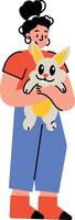 A character holding a cute bunny, flat style illustration vector