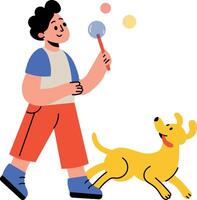 A flat style illustration showing a dog playing with a person vector